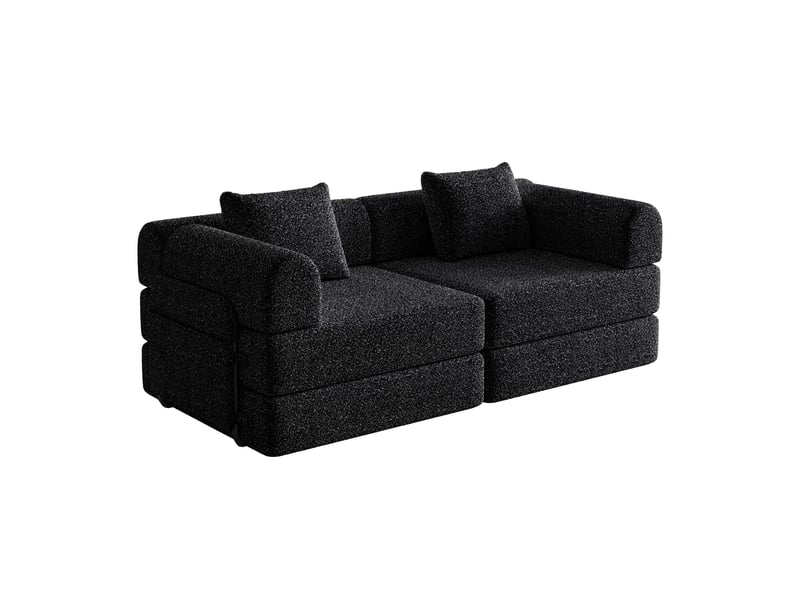  Canapé convertible 2 places - 184x91x70cm - chauffeuse lit chenille, poches rangement, cadre acier - noir  - Conforama A