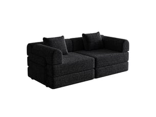 Canapé convertible 2 places - 184x91x70cm - chauffeuse lit chenille, poches rangement, cadre acier - noir