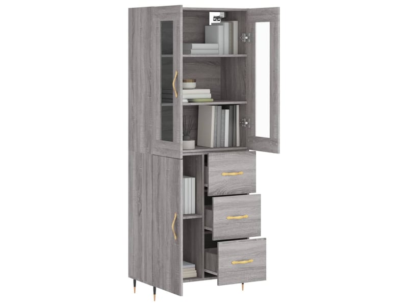  Buffet haut - bahut - meuble de rangement sonoma gris 69,5x34x180 cm bois d'ingénierie  - Conforama C
