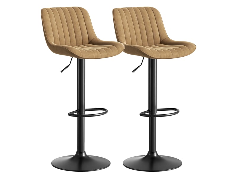  Tabouret de bar pivotant et réglable en hauteur avec dossier ergonomique, en velours marron  - Conforama E