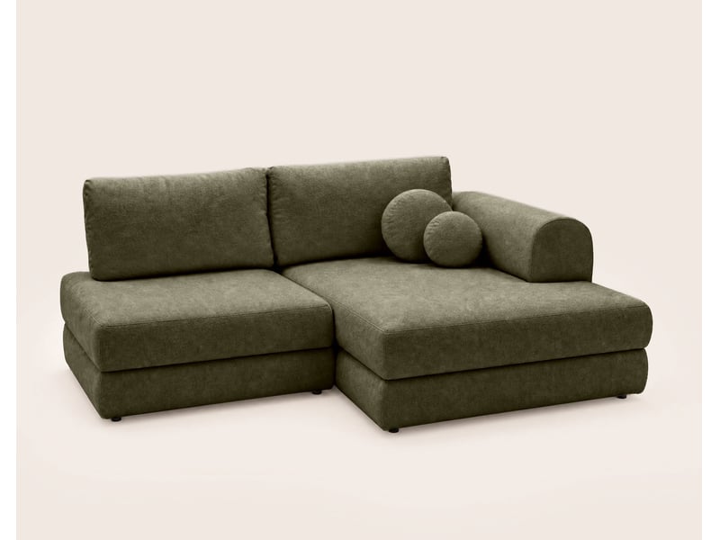  April - canapé d'angle droit 4 places convertible avec coffre en velours texturé - best mobilier - vert kaki APRIL - Conforama E