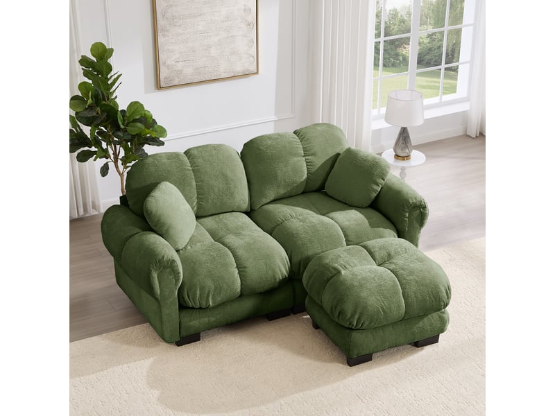  Canapé d'angle modulable en l, 2 places, avec pouf amovible, montage facile, 190 x 149 x 90 cm, vert  - Conforama D