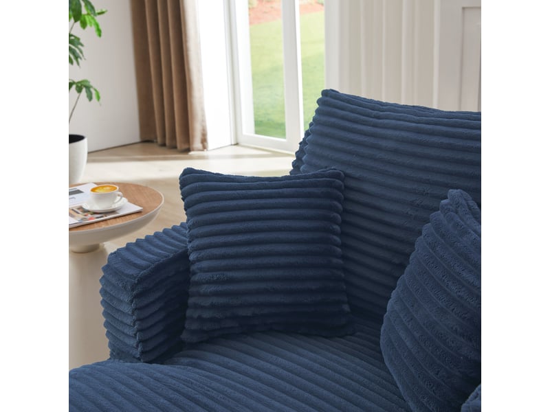  Méridienne bleu en velours côtelé canapé salon moderne confortable sans montage pour appartement  - Conforama D
