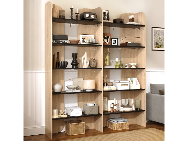  Bibliothèque ouverte 5 niveaux 135x25x160cm,grande capacité,étagère sur pied pour salon et bureau,panneau de particules,effet bois et noir  - Conforama E