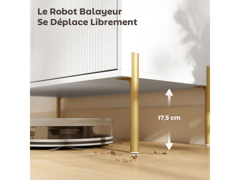 Buffet salon, meuble de rangement avec double porte cannelée, étagère réglable, pieds en acier, 80 x 39,1 x 76 cm, blanc - Conforama R