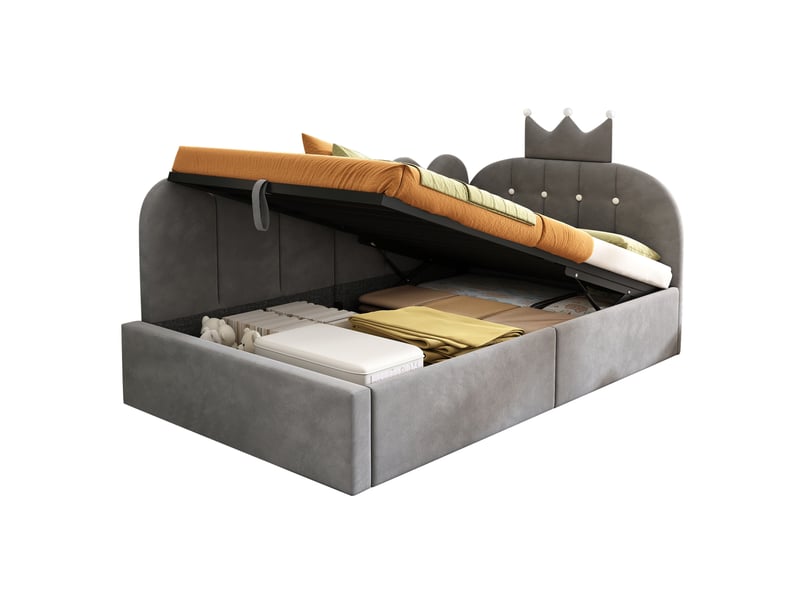 Modenvie lit banquette coffre 90x190 cm - rangement hydraulique, réversible, sans matelas - gris  - Conforama A