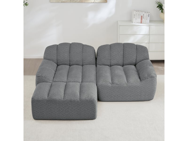 Canapé d’angle coquille 2 places avec pouf gris – 210 x 165 x 79 cm Fay Lum - Conforama B