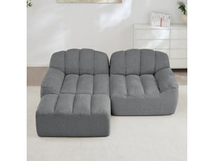 Canapé d’angle coquille 2 places avec pouf gris – 210 x 165 x 79 cm