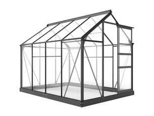 Serre en polycarbonate et aluminium avec porte coulissante, entrée d'air et gouttière, 190 x 252 x 201 cm, grise