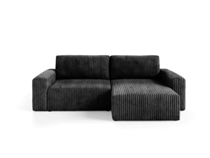 Canapé d'angle réversible convertible   4 places Velours côtelé noir avec coffre de rangement