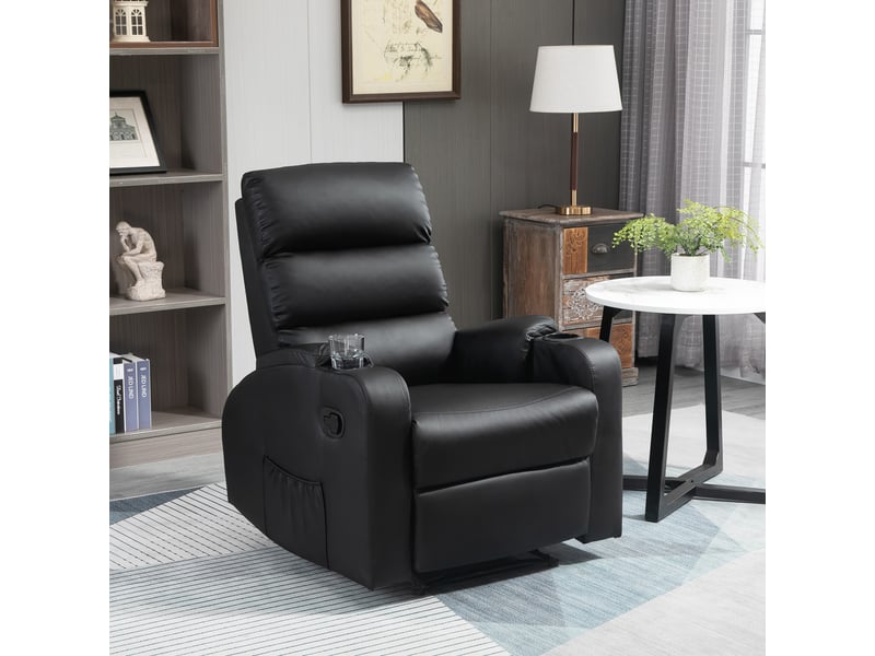  Fauteuil de relaxation inclinable avec repose-pied ajustable revêtement synthétique noir  - Conforama D
