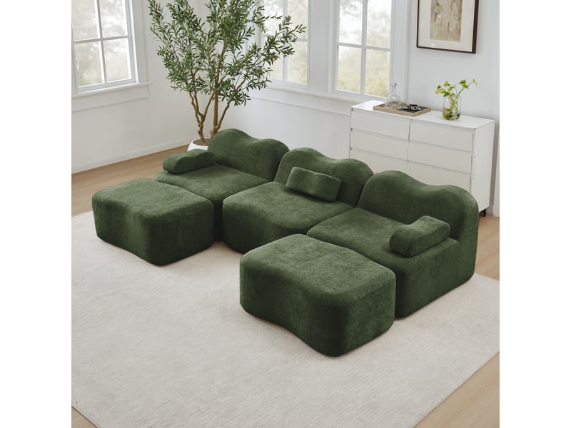  Canapé 3 places avec 2 poufs - 288x167x70 cm - canapé panoramique u velours mousse 32d sans structure rigide 900kg - vert  - Conforama D