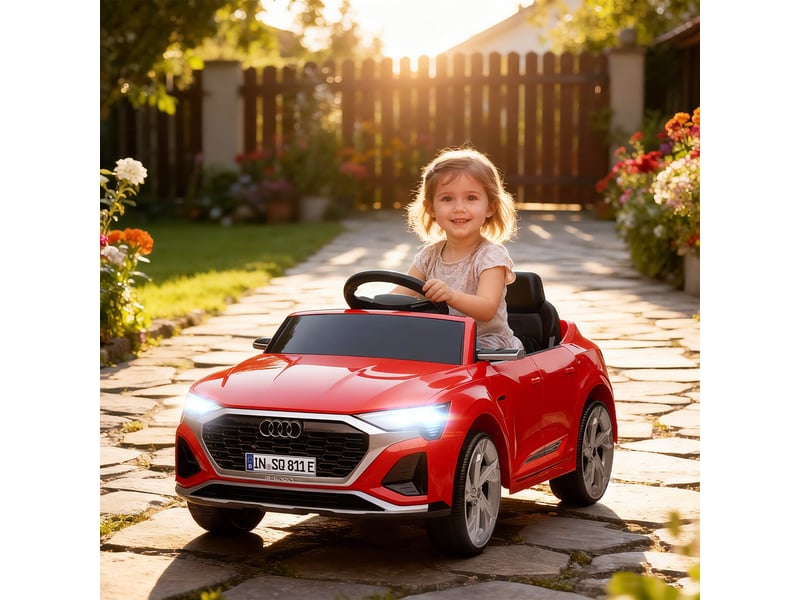  Voiture électrique pour enfants, audi q8 12v, 3-5 kmh, télécommande, phares, musique, rouge  - Conforama D