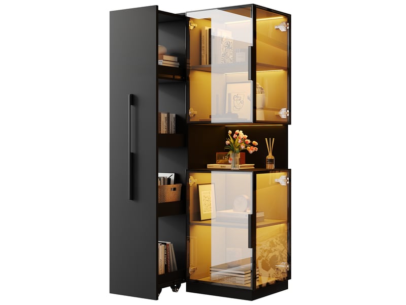  Vitrine 70x38x160 cm avec éclairage led, rangements coulissants, mdf, noir  - Conforama A