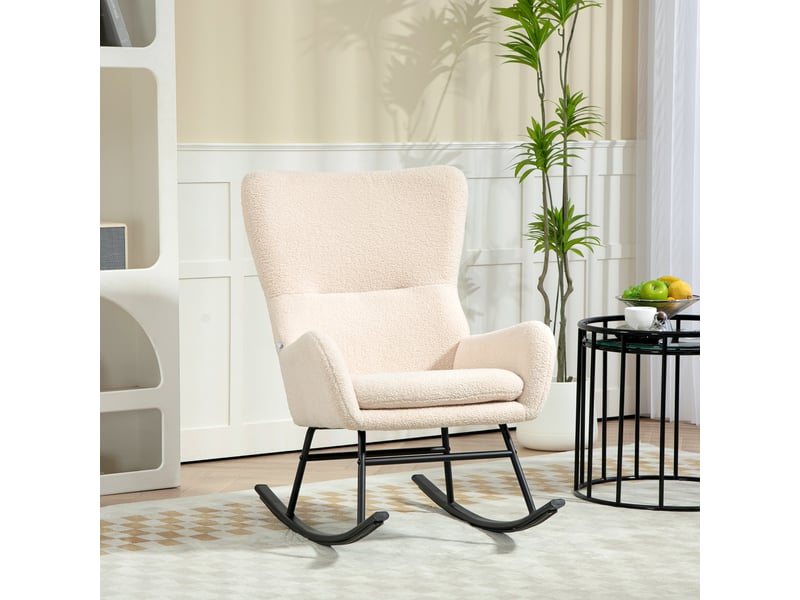  Fauteuil à bascule, chaise à bascule, avec assise de 10 cm d'épaisseur, pieds incurvés en acier, beige et noir  - Conforama D