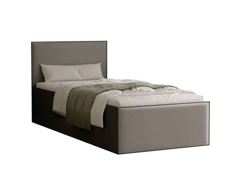  Lit coffre sashi - 90x200 cm - avec matelas - tissu velours - noir gris SASHI - Conforama A