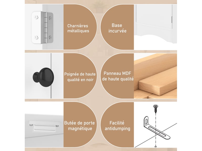  Meuble d'angle salle de bain 51,7x32x155,4 cm, rangement ajustable, armoire de rangement, design moderne, mdf blanc  - Conforama E