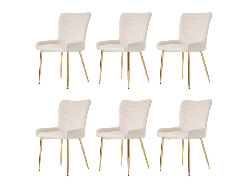  Chaise de salle à manger 58x47x85cm, lot de 6, velours, beige, support lombaire, pieds métalliques dorés  - Conforama A