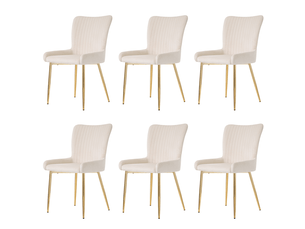 Chaise de salle à manger 58x47x85cm, lot de 6, velours, beige, support lombaire, pieds métalliques dorés