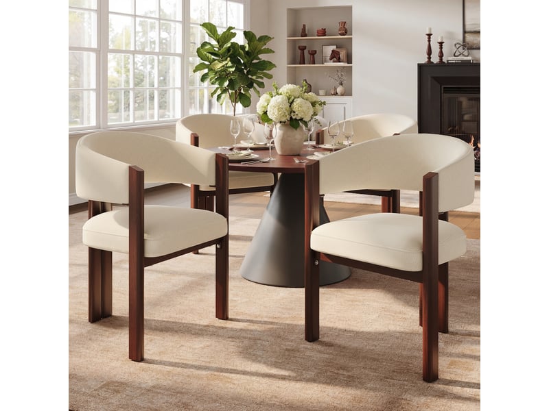  Lot de 2 chaises de salle à manger beige, dossier ergonomique rembourré, pieds métal effet noyer, patins réglables, charge 150 kg  - Conforama C