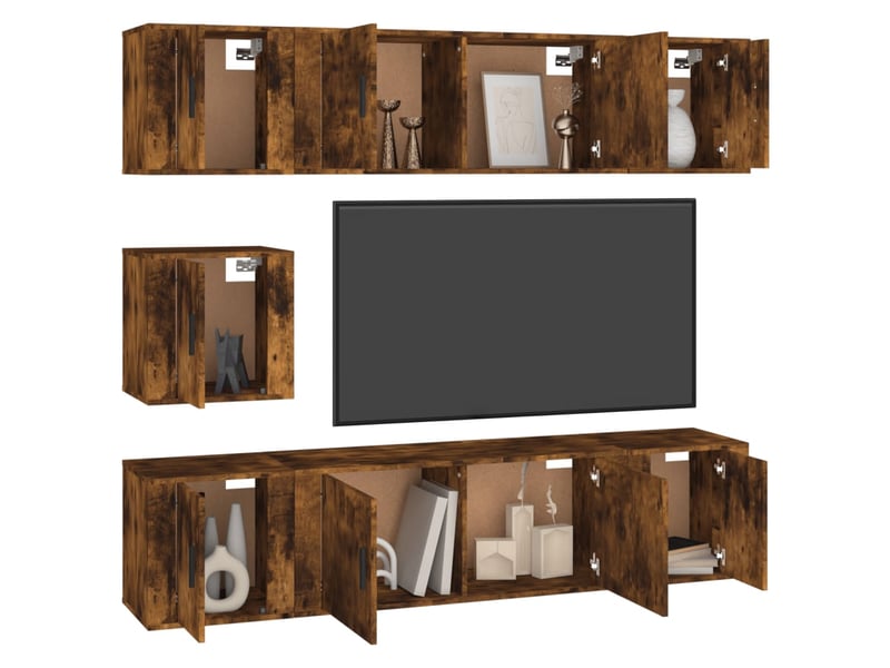  Ensemble de meubles tv 7 pcs chêne fumé bois d'ingénierie shl30820  - Conforama C