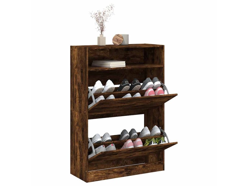  Meuble à chaussure | armoire à chaussures 2 tiroirs rabattables chêne fumé shl5170  - Conforama D