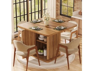 Table à manger carrée 80x80x76 cm avec rangement intégré en mdf couleur bois foncé, design naturel, design moderne
