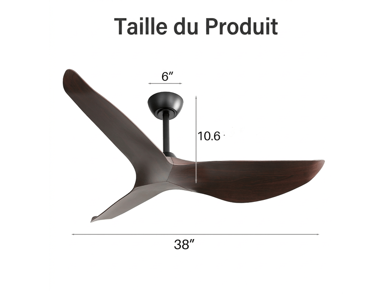 Ventilateur de plafond noir 96 cm sans lumière, moteur dc silencieux réversible, télécommande, 6 vitesses, pour chambre  - Conforama C