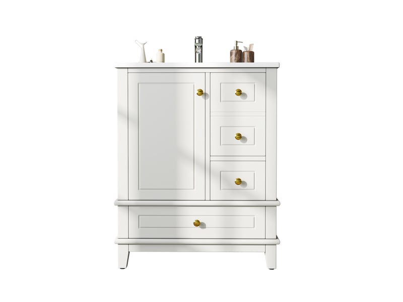  Meuble sous vasque 61 x 47 cm - blanc - 3 tiroirs, porte soft close et vasque en céramique incluse  - Conforama A