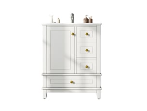 Meuble sous vasque 61 x 47 cm - blanc - 3 tiroirs, porte soft close et vasque en céramique incluse