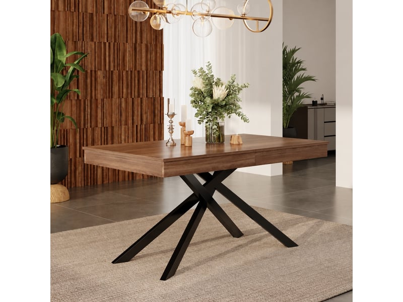  Table à manger extensible rectangulaire couleur noyer, 140 à 180 cm, 6 à 8 personnes  - Conforama B