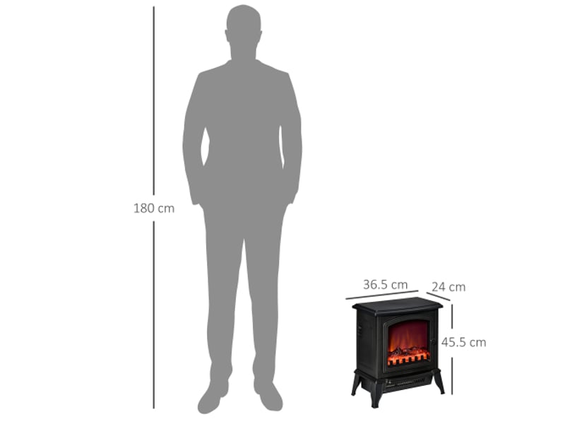  Cheminée électrique sur pied noire 2000 w, effet flammes led, protection contre la surchauffe, métal  - Conforama C