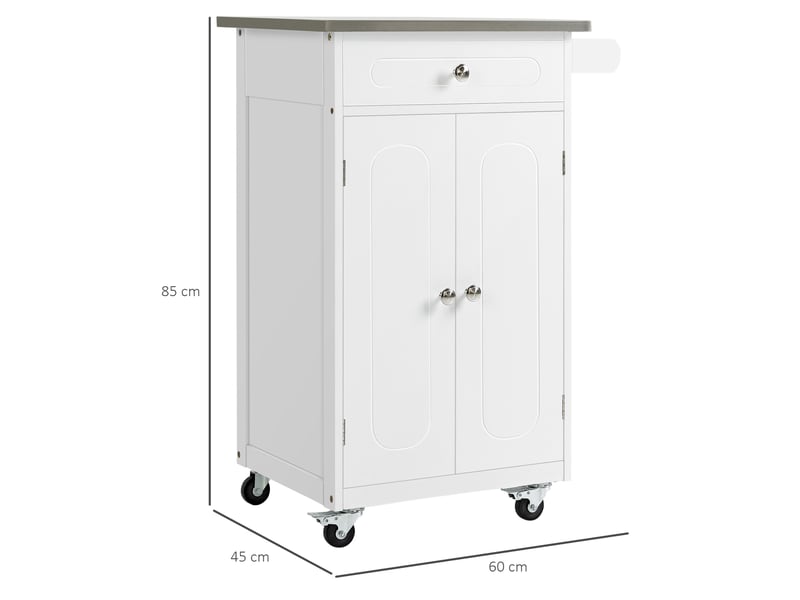 Chariot de service desserte de cuisine à roulettes multi-rangements 1 tiroir placard 2 portes inoxydable acier - Conforama C