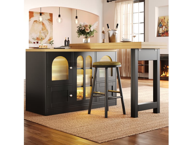  Buffet extensible modenvie table à manger 120-197 x 40 x 72 cm mdf noir led rgb  - Conforama B