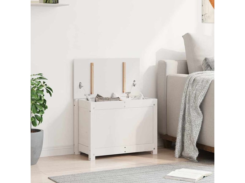  Boîte de rangement, coffre de rangement blanc 60x32x45,5 cm bois massif de pin  - Conforama D