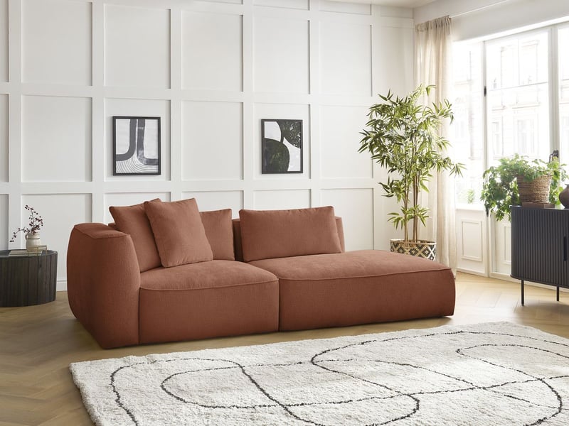  Bobochic canapé droit fixe 3 places leopold tissu texturé orange  accoudoir gauche LEOPOLD - Conforama D