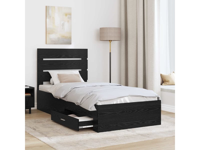  Lit simple- lit adulte -  cadre de lit chêne noir 90 x 200 cm bois d'ingénierie  - Conforama B