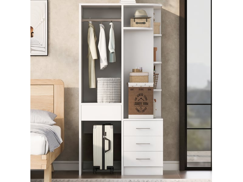  Armoire ouverte modenvie 70 x 55 x 175 cm avec 3 tiroirs blanc  - Conforama D