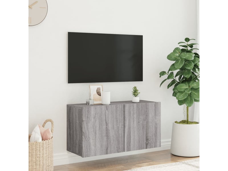  Meuble tv - banc tv - meuble de rangement mural sonoma gris 80x30x41 cm  - Conforama C