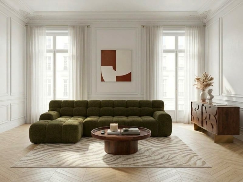 Bobochic canapé d'angle convertible avance-recule électrique andre tissu texturé vert angle gauche ANDRE - Conforama B
