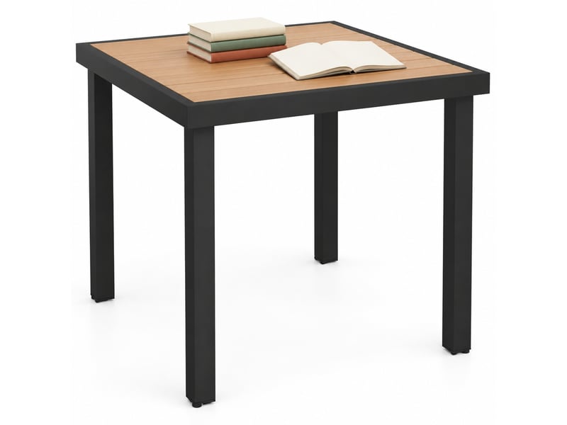  Table de jardin ulevr carrée pour 4 personnes, 78 x 78 x 74 cm, résistante aux intempéries, plateau en plastique effet bois, cadre en aluminium noir  - Conforama A
