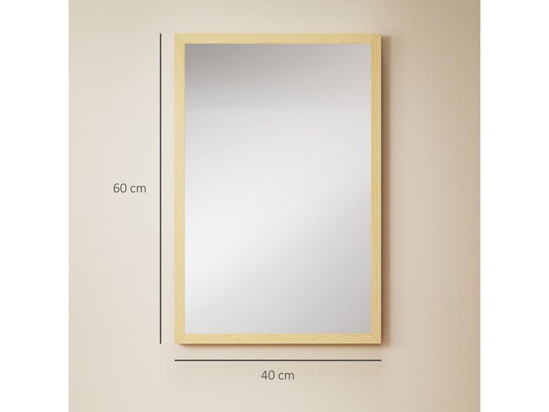  Miroir mural rectangulaire 60 x 40 cm, cadre en bois naturel, salon ou chambre, idéal pour la salle de bain  - Conforama C