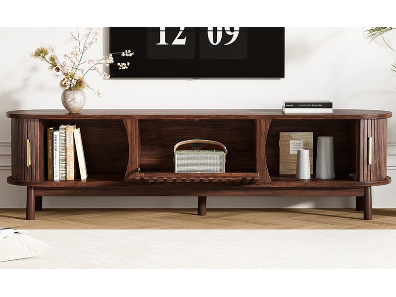  Meuble pour télévision bas 165 x 39,5 x 46 cm portes coulissantes et abattante centrale, 3 compartiments, mdf marron  - Conforama W
