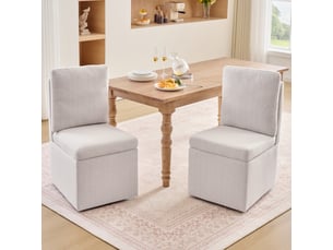 Chaise de salle à manger pivotante rembourrée avec coffre de rangement et roulettes, en chenille gris beige