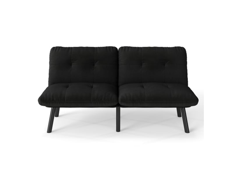 Canapé-lit moderne pliable noir – canapé futon 2 places avec fonction couchage, lit d'appoint peu encombrant  - Conforama A