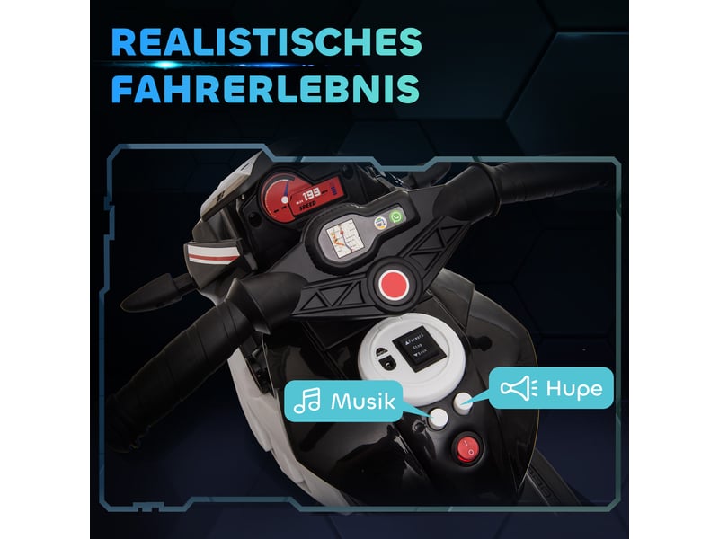  Moto électrique pour enfants, lumières et sons, 3 kmh, rechargeable, plastique et métal, noir et blanc  - Conforama E