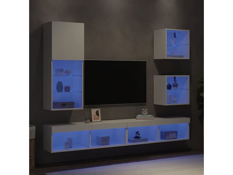  Unités murales tv avec led 5 pcs blanc bois d'ingénierie shl99576  - Conforama B