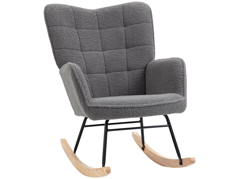  Fauteuil à bascule gris foncé, fauteuil d'allaitement confortable avec revêtement aspect polaire berbère, charge 120 kg  - Conforama A