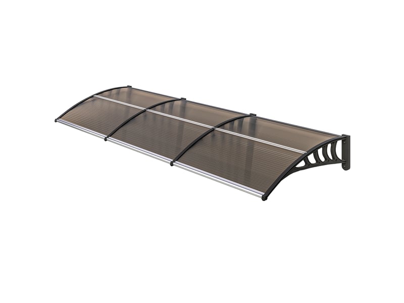  Auvent extérieur pour fenêtres et portes, en polycarbonate et aluminium, 303 x 100 x 26 cm - marron  - Conforama B