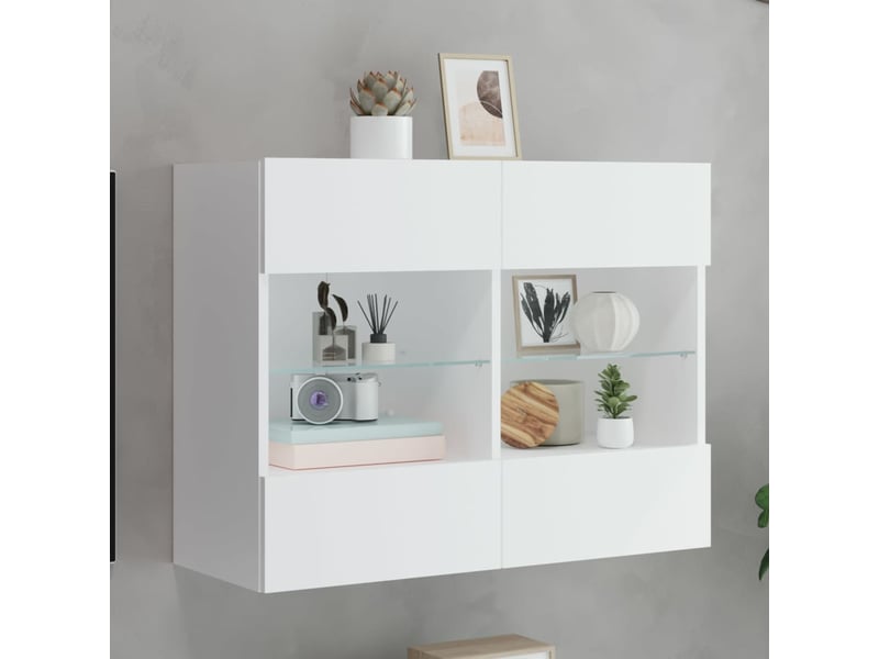  Meuble tv - banc tv - meuble de rangement mural avec lumières led blanc 78,5x30x60,5 cm  - Conforama B
